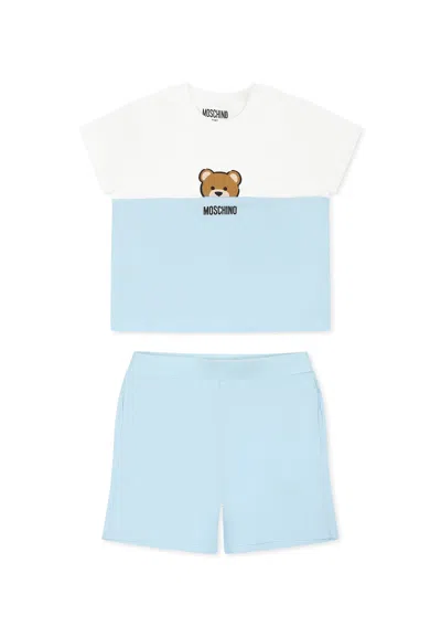 Moschino Light Blue Suit For Baby Boy With Teddy Bear