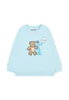 Moschino Light Blue Sweatshirt For Baby Boy With Teddy Bear In Blue