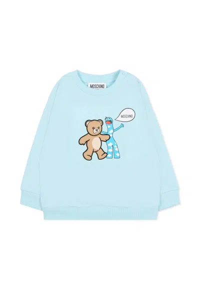 Moschino Kids' Light Blue Sweatshirt For Baby Boy With Teddy Bear