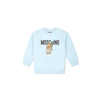 Moschino Light Blue Sweatshirt For Baby Boy With Two Teddy Bears