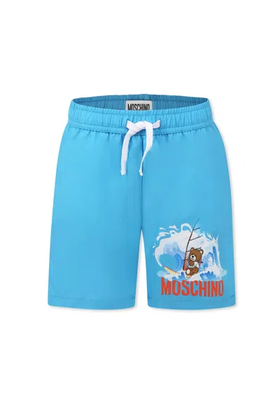 Moschino Kids' Light Blue Swim Shorts For Boy With Teddy Bear