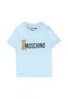 Moschino Light Blue T-shirt For Baby Boy With Teddy Bear In Blue