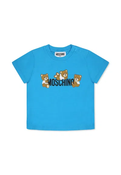 Moschino Kids' Light Blue T-shirt For Baby Boy With Teddy Bears