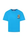 Moschino Kids' Light Blue T-shirt For Boy With Teddy Bear
