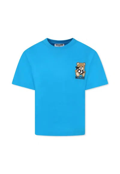 Moschino Kids' Light Blue T-shirt For Boy With Teddy Bear