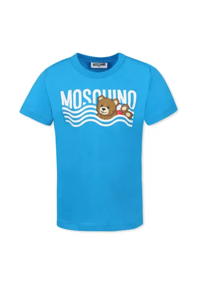 Moschino Kids' Light Blue T-shirt For Boy With Teddy Bear