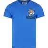 MOSCHINO LIGHT BLUE T-SHIRT FOR KIDS WITH TEDDY BEAR AND LOGO