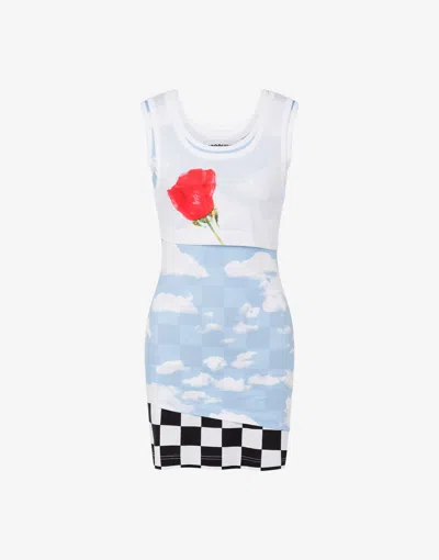Moschino Lightweight Jersey Dress With Print In Blue