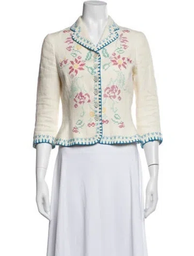 Pre-owned Moschino Linen Floral Print Jacket In White