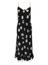 Moschino All-over Daisy Print Silk Twill Midi Dress In Black
