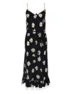 Moschino All-over Daisy Print Silk Twill Midi Dress In Black