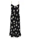 Moschino All-over Daisy Print Silk Twill Midi Dress In Black
