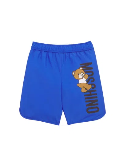 Moschino Little Boy's & Boy's Logo Teddy Bear Swim Shorts In Blue