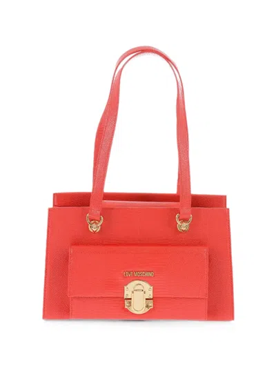 Moschino Lizard-effect Shoulder Bag In Black