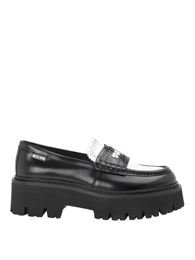 Moschino Colour-block Leather Platform Loafers In Black