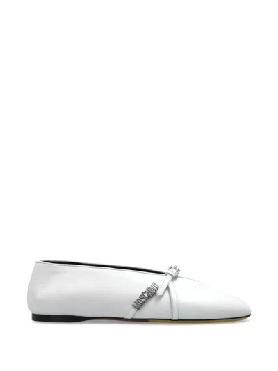 Moschino Log-plaque Leather Ballet Flats In White
