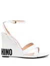 Moschino Women's Logo Crossover Wedge Heel Sandals In White