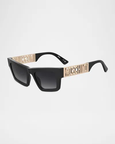 Moschino Logo Acetate Rectangle Sunglasses In Black