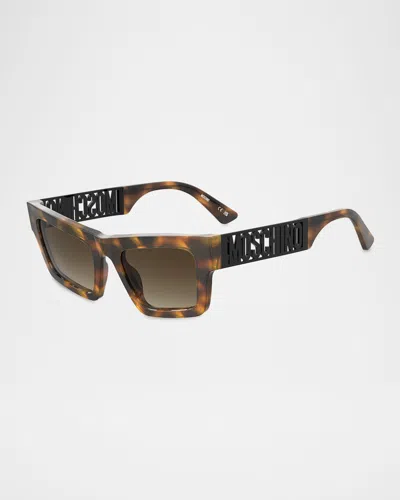 Moschino Logo Acetate Rectangle Sunglasses In Brown
