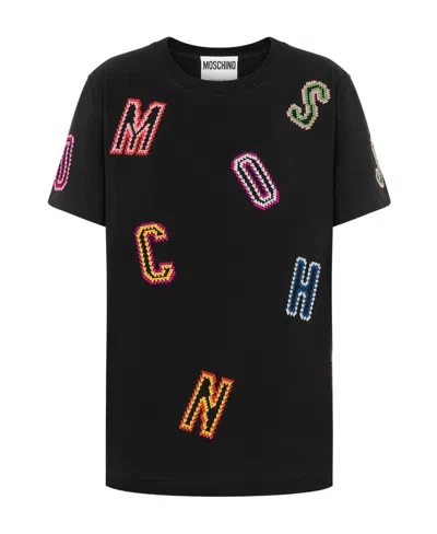 Moschino Logo-appliquéd Organic Cotton T-shirt In Black