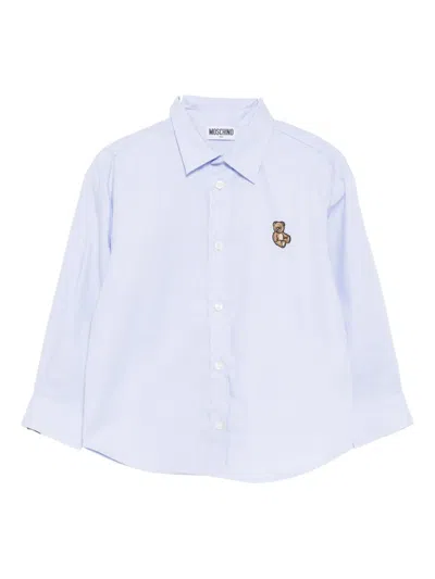 Moschino Kids' Logo-appliqué Cotton Shirt In Blue