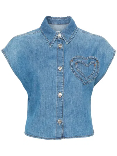 Moschino Logo-appliqué Cotton Shirt In Blue