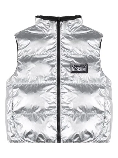Moschino Kids' Logo-appliqué Gilet In Silber