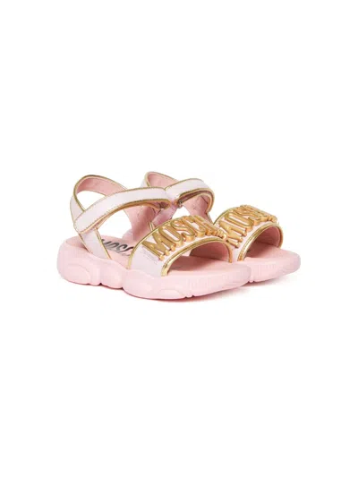 Moschino Kids' Logo-applique Leather Sandals In Pink