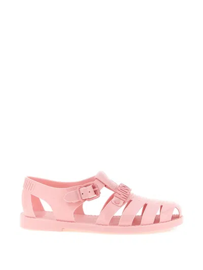 Moschino Flat Sole Open Toe Jelly Sandals In Pink