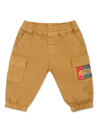 Moschino Babies' Logo-appliqué Trousers In Neutrals
