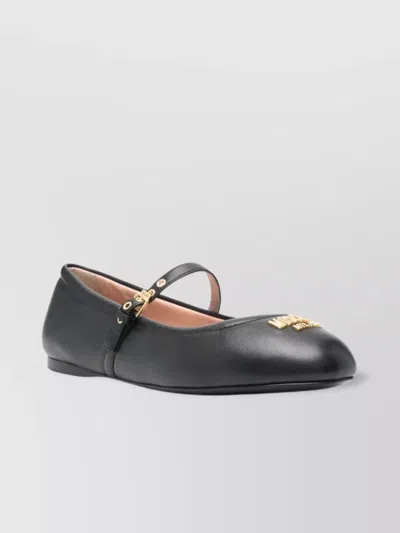 Moschino Logo Ballet Flats Leather Sole Round Toe In Grey
