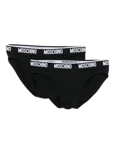 Moschino Logo-band Briefs Pack (pack Of Two) In Black