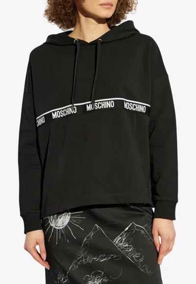 Moschino Logo Band Hooded Sweatshirt In Black