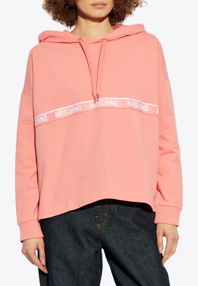Moschino Logo Band Hooded Sweatshirt In Pink