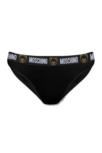 Moschino Logo Band Thongs In Black