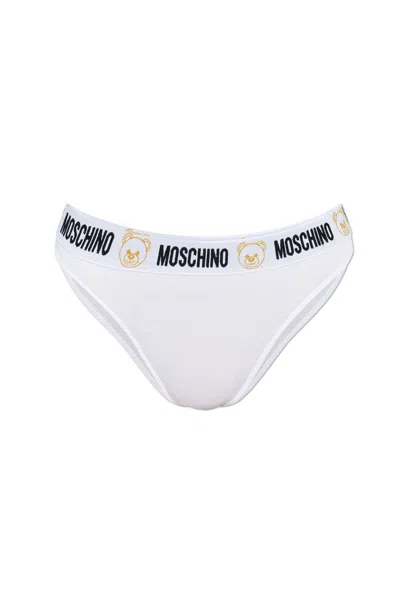 Moschino Logo Band Thongs In White