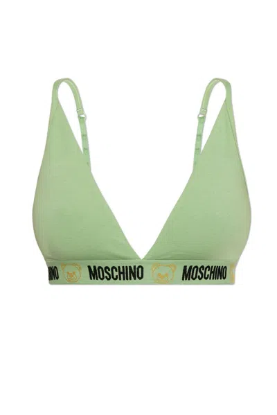 Moschino Logo Band Triangle Bra In Green