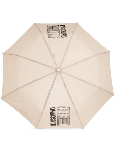 Moschino Logo-barcode-print Compact Umbrella In Neutrals