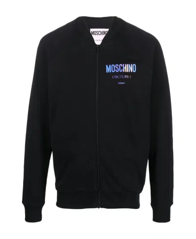 Moschino Logo Baseball Jacket In Black