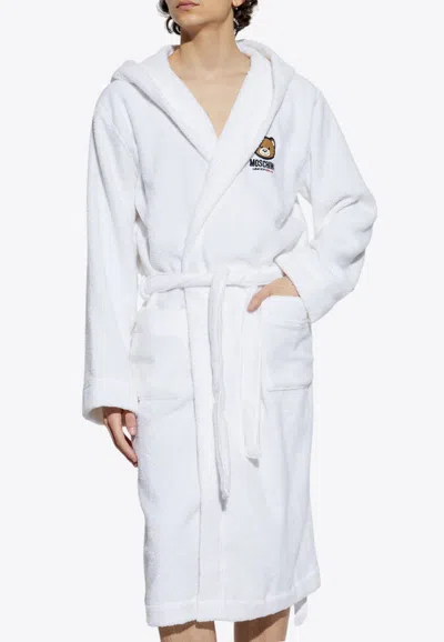 Moschino Logo Bear Bathrobe With Hood In White