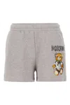 Moschino High Waist Cotton Shorts With Teddy Bear Print In Grigio