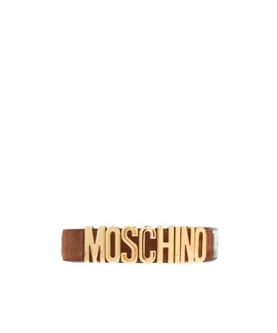 Moschino Logo Belt In Brown