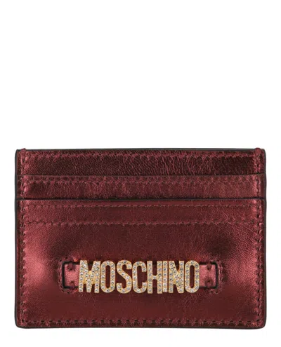 Moschino Logo Belt Crystal-embellished Card Holder In Red