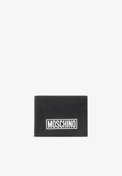 Moschino Logo Bi-fold Leather Wallet In Black