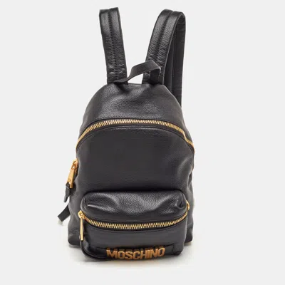 Pre-owned Moschino Logo Black Leather Backpack