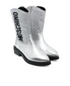 Moschino Logo Glitter Leather Cowboy Boots In Gray