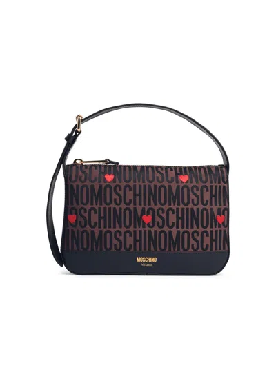 Moschino Logo Brown Lear Blend Bag In Orange