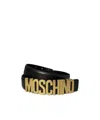 Moschino Adjustable Logo Embossed Belt With Multiple Holes In Black
