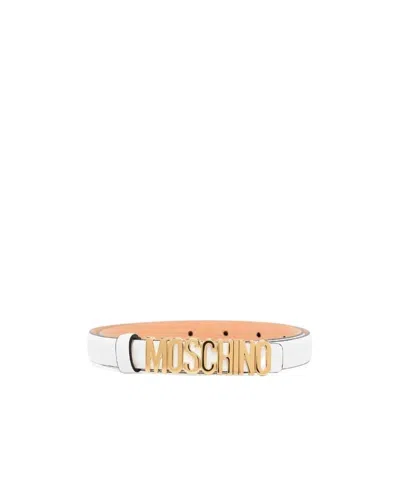 Moschino Logo Buckle Belt In Nude