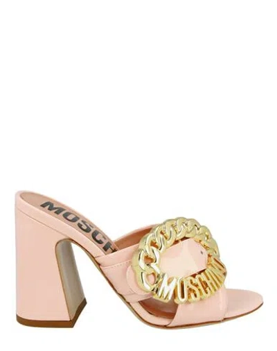 Moschino Logo Buckle Heel Sandals Woman Sandals Pink Size 8 Calfskin